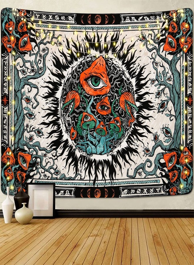 Cohpoh Mushroom Sun Tapestry (59.1 x 82.7 inches) - Burning Sun, Mushrooms, Eyes & Vines - Wall Hanging for Bedroom, Living Room, Office - Image 1